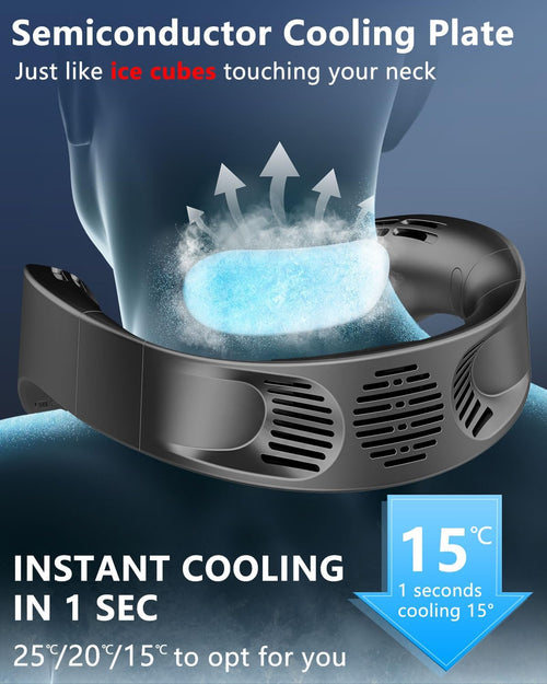 Neck Fan with Cooling Plate-5500mAh Rechargeable, Ultra Quiet Operation, 5 Speeds & 3 Cooling Modes, USB-C Fast Charging, LED Display Battery & Speed, Bladeless Wearable Neck Cooler for Travel Black