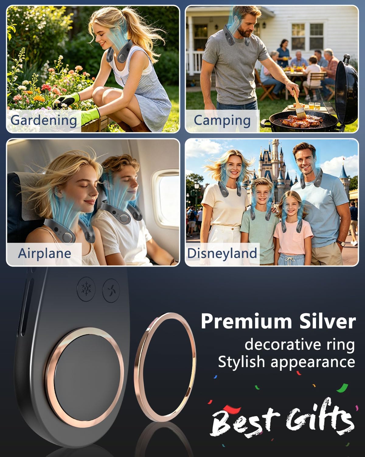 Neck Fan with Cooling Plate-5500mAh Rechargeable, Ultra Quiet Operation, 5 Speeds & 3 Cooling Modes, USB-C Fast Charging, LED Display Battery & Speed, Bladeless Wearable Neck Cooler for Travel Black