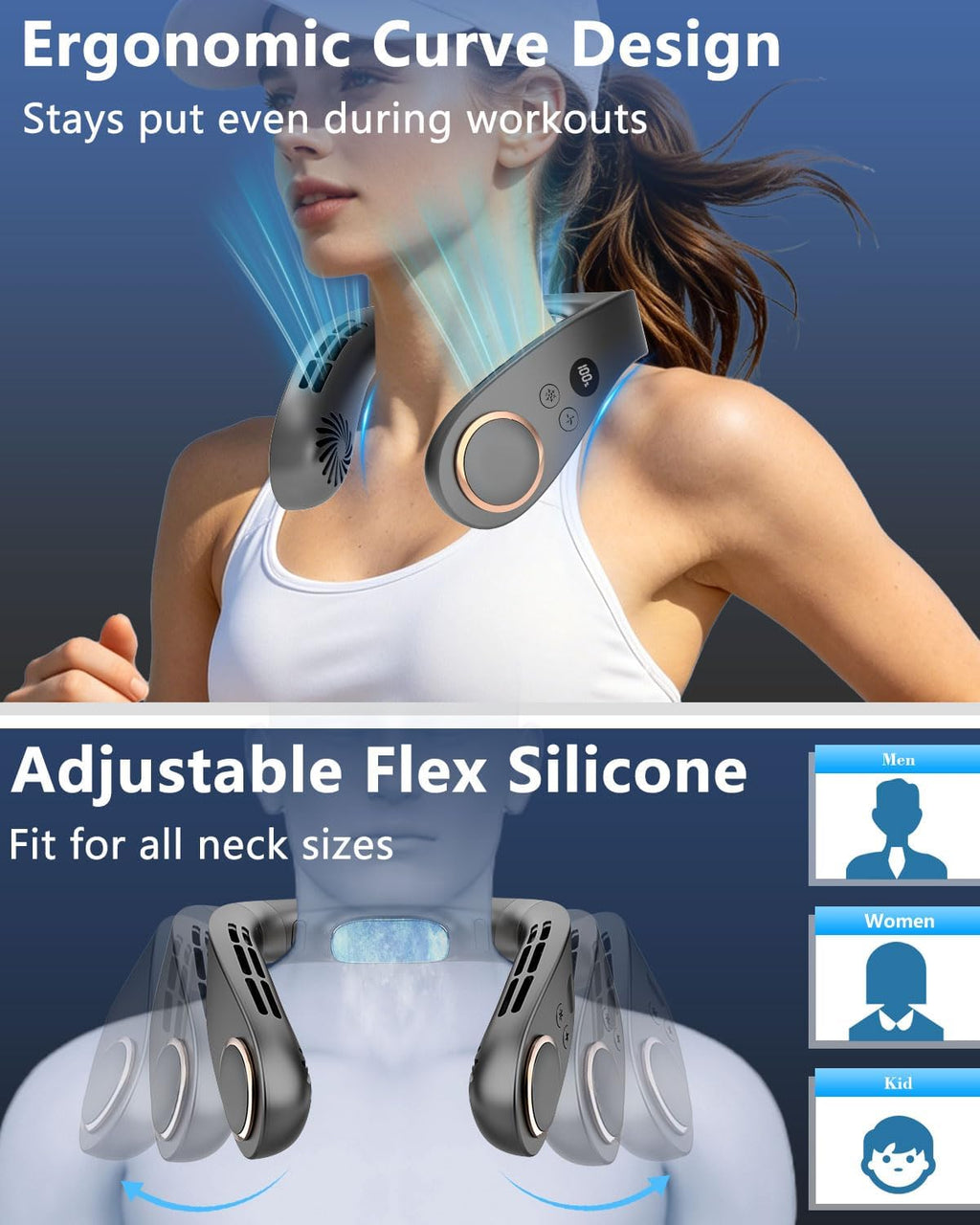 Neck Fan with Cooling Plate-5500mAh Rechargeable, Ultra Quiet Operation, 5 Speeds & 3 Cooling Modes, USB-C Fast Charging, LED Display Battery & Speed, Bladeless Wearable Neck Cooler for Travel Black