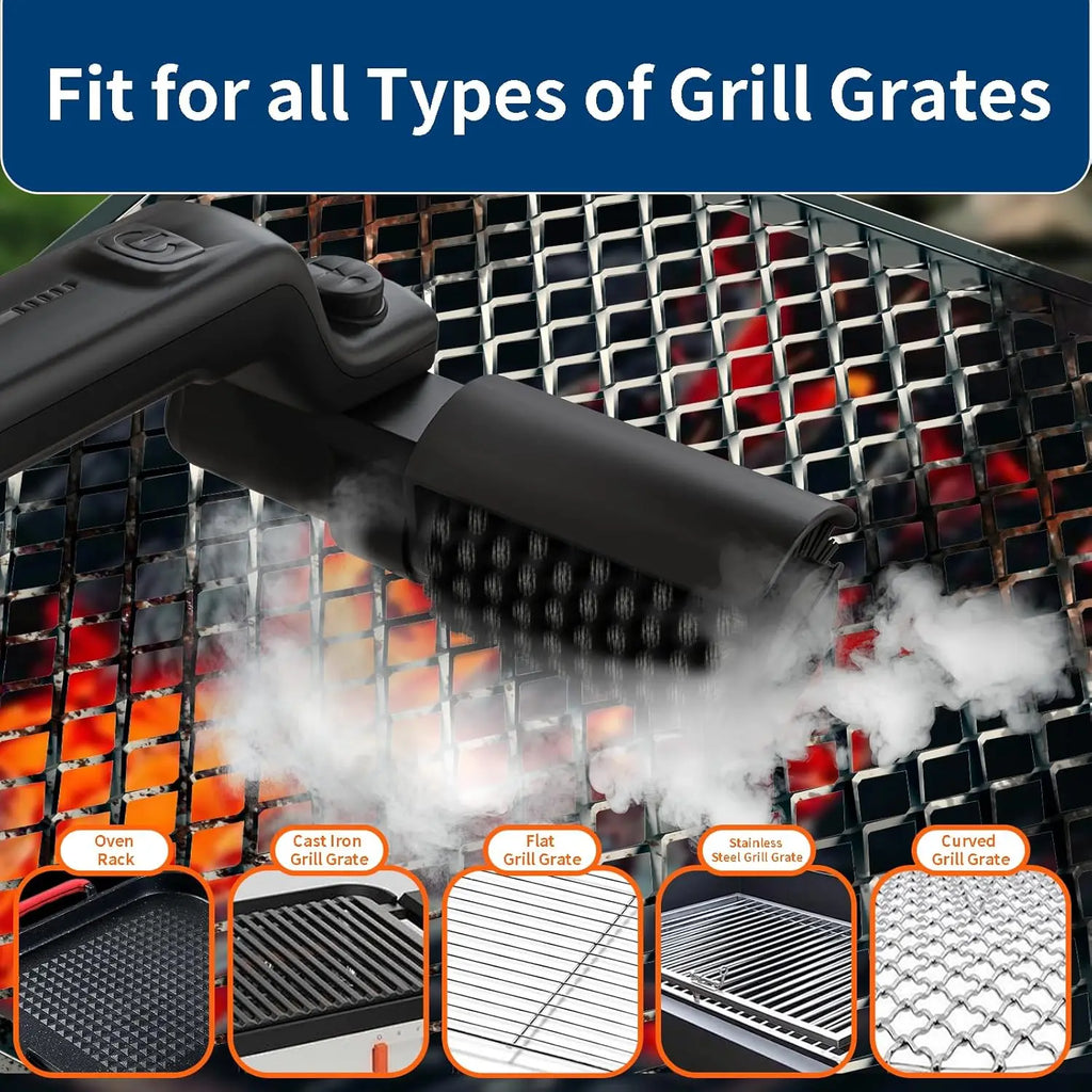 180 Degree Rotatable Electric BBQ Grill Cleaning Brush Stainless Steel Bristles Cleaner for American Style Barbecue Grills