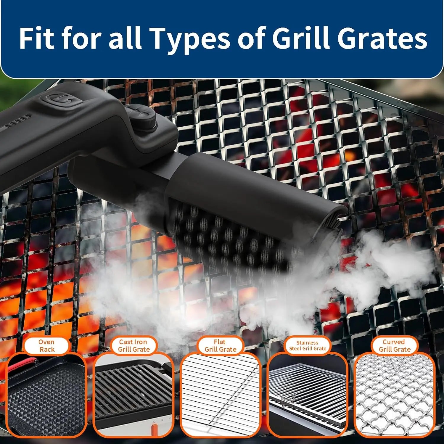 180 Degree Rotatable Electric BBQ Grill Cleaning Brush Stainless Steel Bristles Cleaner for American Style Barbecue Grills