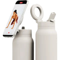 24oz Insulated Water Bottle with Magnetic Phone Mount & Sip Straw Lid for Daily Use