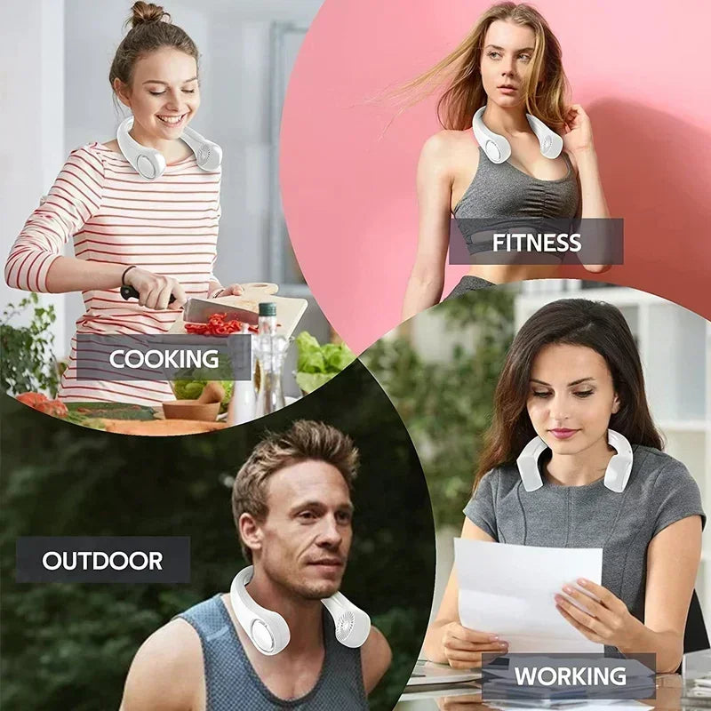 USB cooling and charging lazy fan, portable air conditioner, outdoor portable electric fan, silent bladeless neck-hanging fan