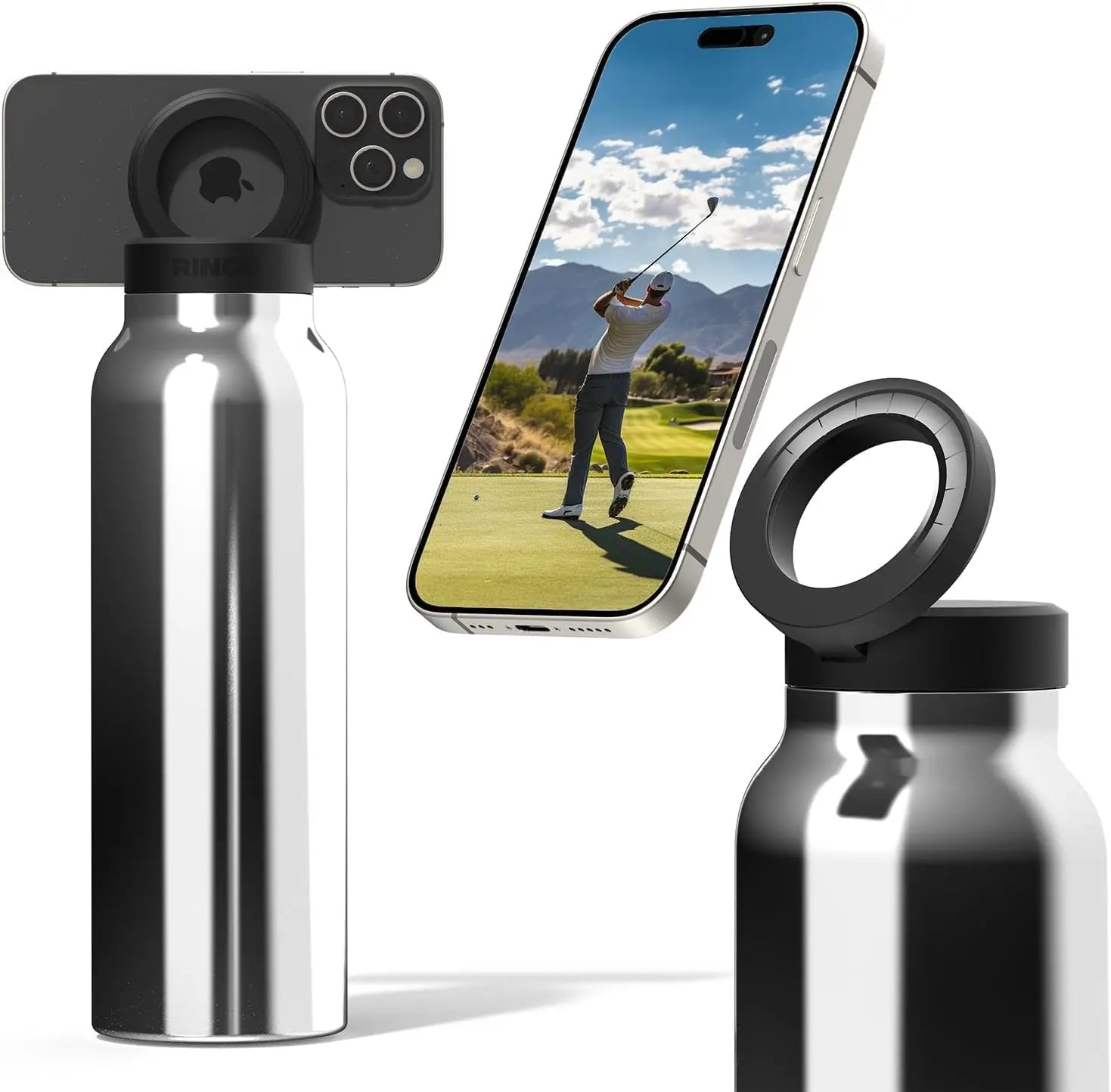 24oz Insulated Water Bottle with Magnetic Phone Mount & Sip Straw Lid for Daily Use